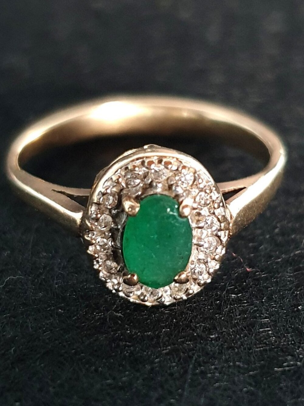 Elegant Vintage 10K Gold Natural Emerald & Diamond Halo Engagement Ring